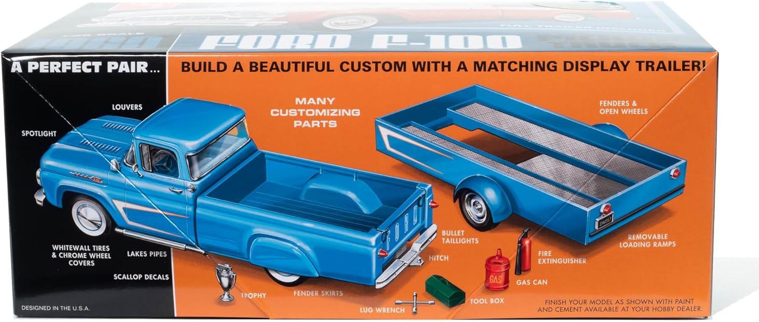 image:imageAMT Ford Louisville Short Hauler Morton Salt 125 Scale Model Kit1960 Ford F100 Pickup wTrailer New Tooling