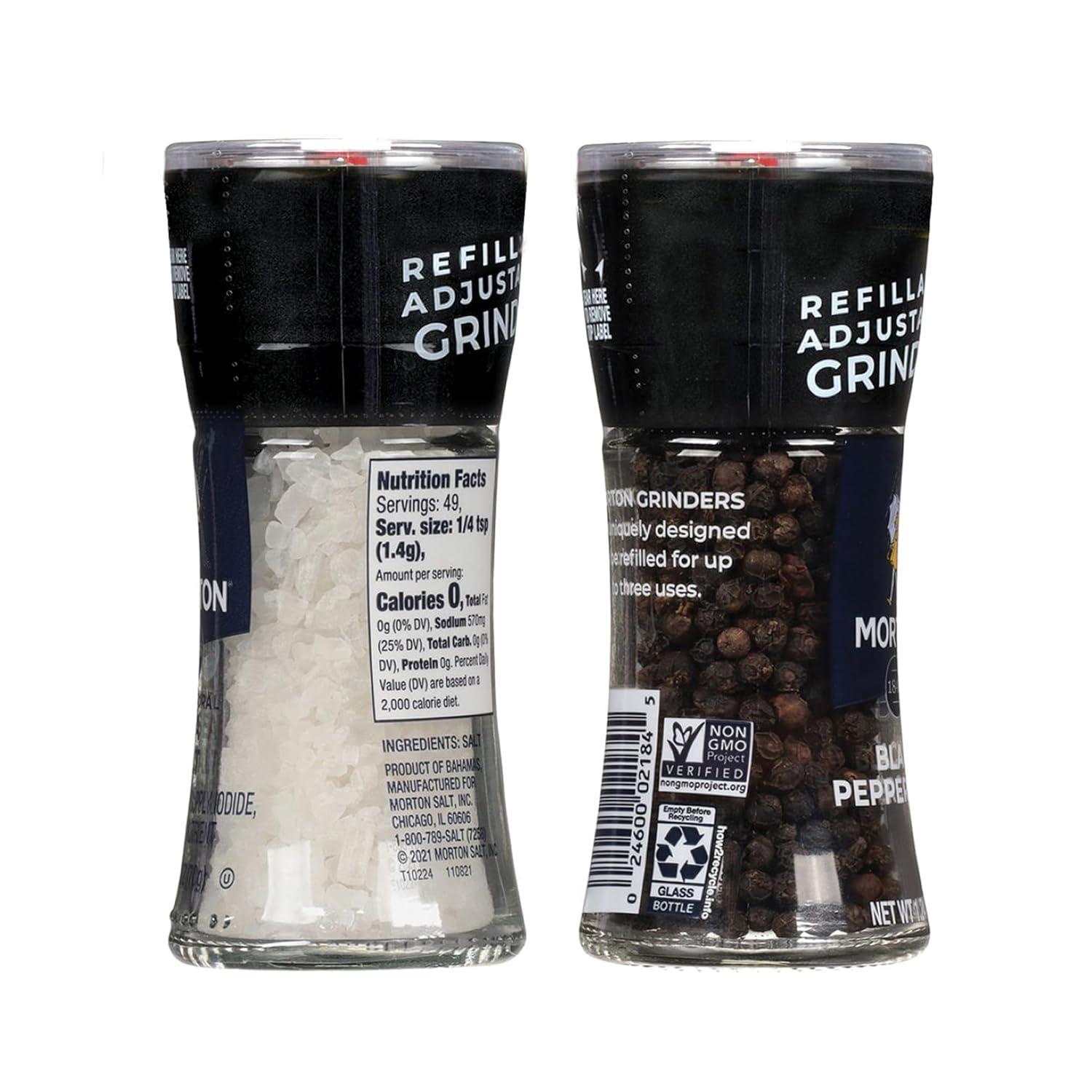 image:imageMorton Grinder Set Sea Salt 25 oz amp Black Peppercorn 125 oz 2Pack Adjustable amp Refillable Perfect for Cooking Seasoning and Finishing37 Ounce Pack of 1