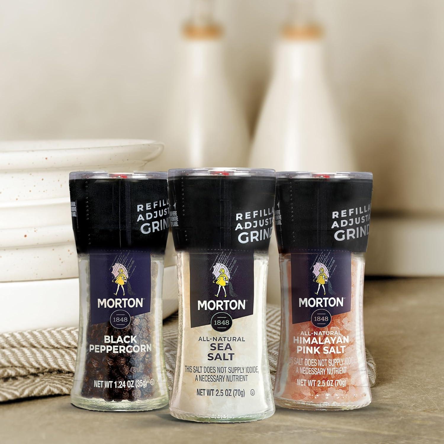 image:imageMorton Grinder Set Sea Salt 25 oz amp Black Peppercorn 125 oz 2Pack Adjustable amp Refillable Perfect for Cooking Seasoning and Finishing62 Ounce Pack of 1