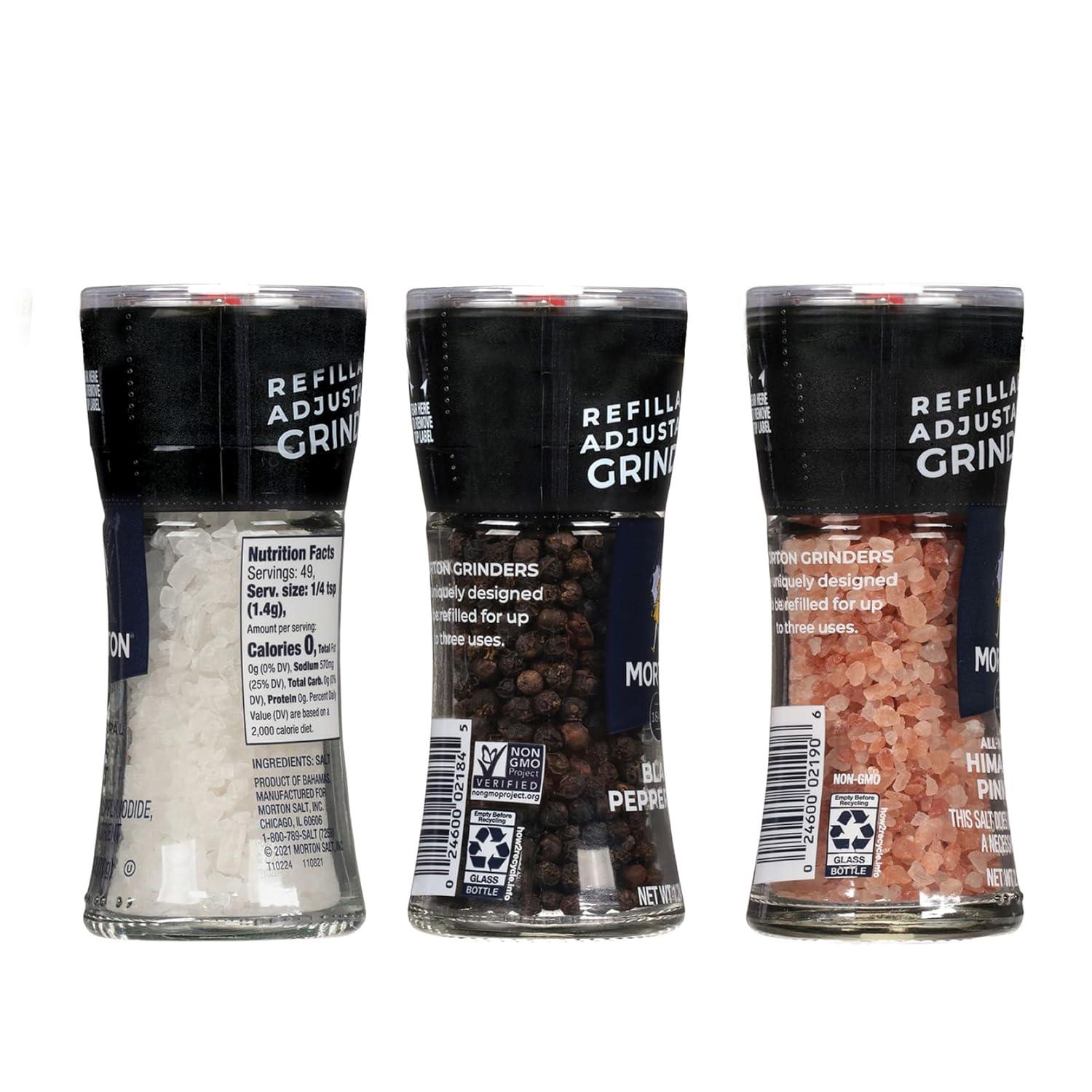 image:imageMorton Grinder Set Sea Salt 25 oz amp Black Peppercorn 125 oz 2Pack Adjustable amp Refillable Perfect for Cooking Seasoning and Finishing62 Ounce Pack of 1