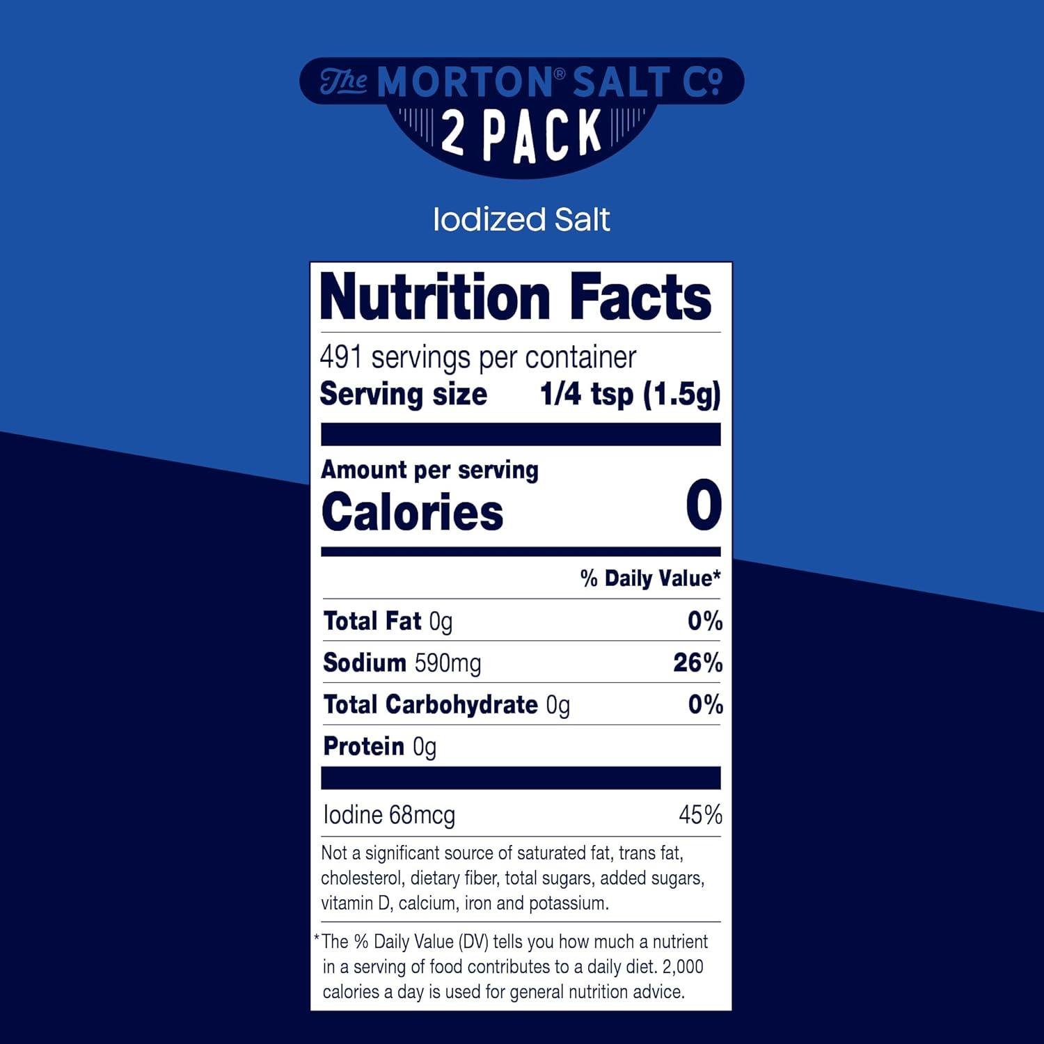 image:imageMorton Iodized Salt AllPurpose 26 oz 2Pack AllPurpose Perfect for Cooking amp Table Use26 Ounce Pack of 2