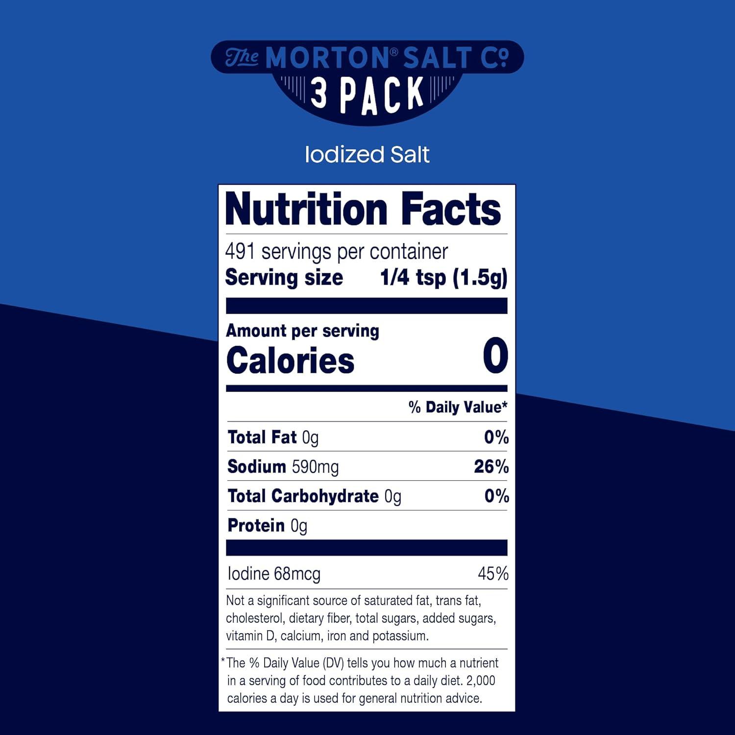 image:imageMorton Iodized Salt AllPurpose 26 oz 2Pack AllPurpose Perfect for Cooking amp Table Use26 Ounce Pack of 3