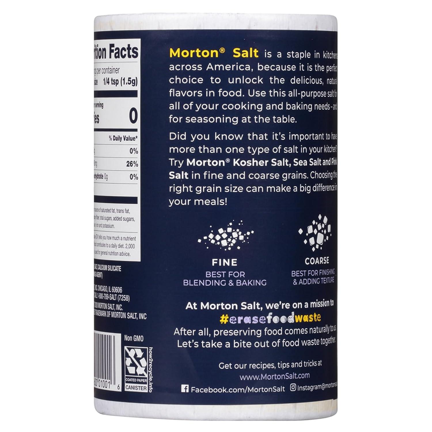 image:imageMorton Plain Salt 26 oz 2Pack AllPurpose NonIodized Salt Perfect for Cooking amp Table Use26 Ounce Pack of 2