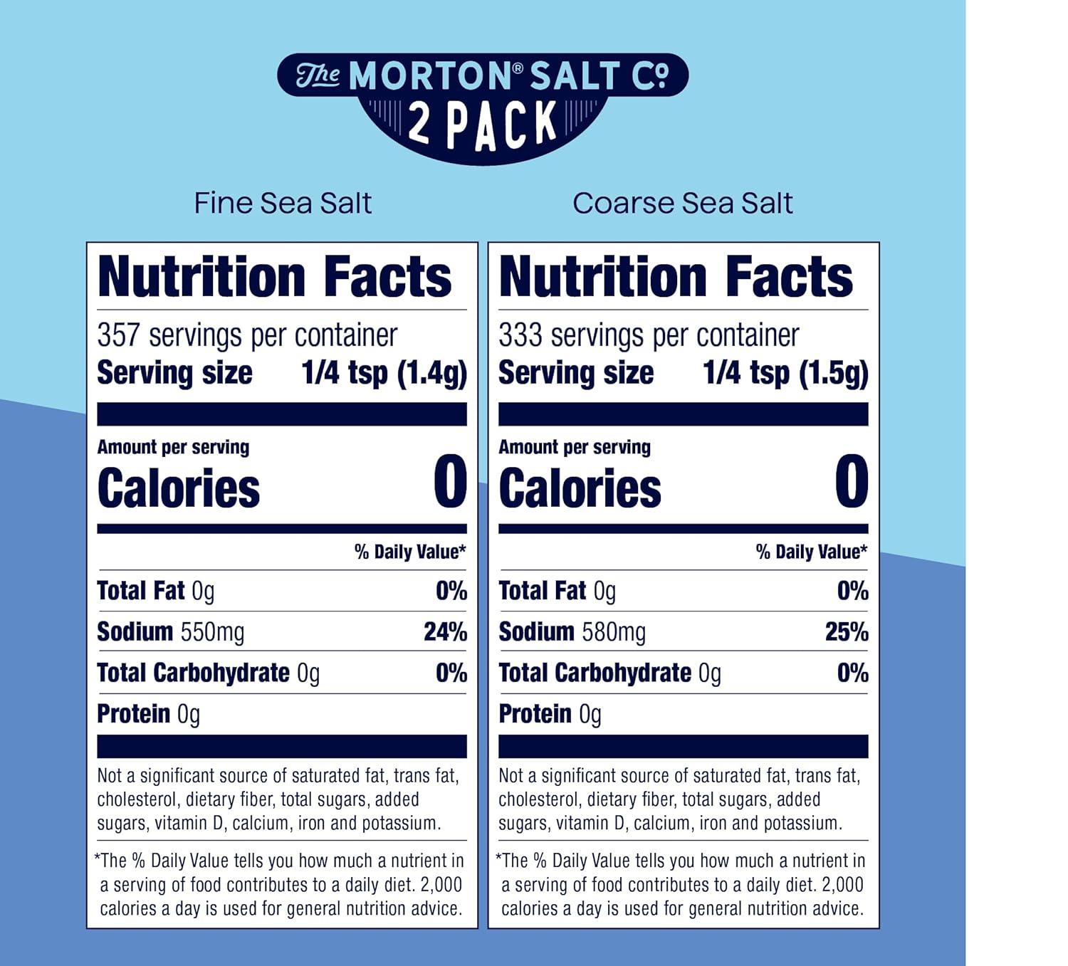 image:imageMorton Shaker Set Fine Sea Salt 176 oz amp Fine Himalayan Pink Salt 176 oz 2Pack AllNatural Perfect for Baking Blending amp CookingSea Salt Fine and Coarse