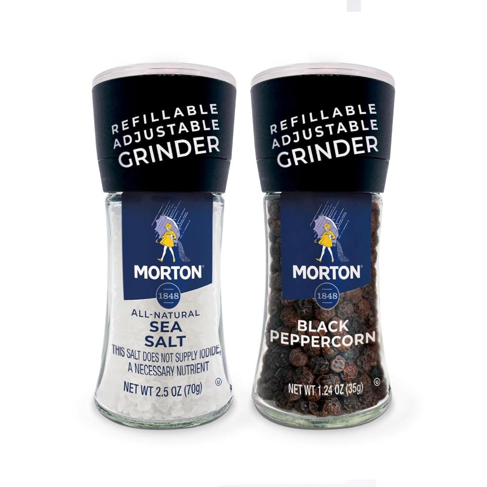 image:imageMorton Grinder Set Sea Salt 25 oz amp Black Peppercorn 125 oz 2Pack Adjustable amp Refillable Perfect for Cooking Seasoning and Finishing37 Ounce Pack of 1