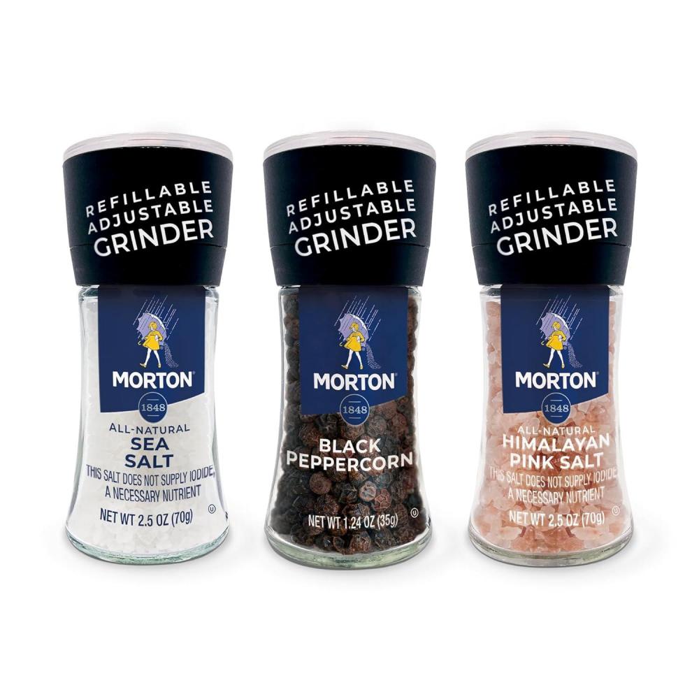 image:imageMorton Grinder Set Sea Salt 25 oz amp Black Peppercorn 125 oz 2Pack Adjustable amp Refillable Perfect for Cooking Seasoning and Finishing62 Ounce Pack of 1