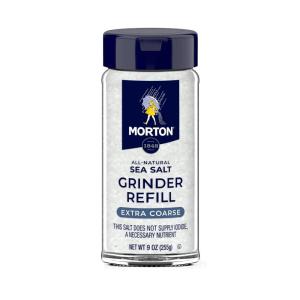 Morton Grinder Set – Sea Salt (2.5 oz) & Black Peppercorn (1.25 oz), 2-Pack, Adjustable & Refillable, Perfect for Cooking, Seasoning, and Finishing(9 Ounce (Pack of 6))
