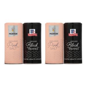 Morton Himalayan Pink Salt (4 oz) & McCormick Ground Pepper (1.25 oz) Shaker Set, 2-Pack, All-Purpose Salt and Pepper for Cooking, Seasoning & Finishing