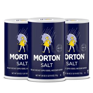 Morton Plain Salt, (26 oz), 2-Pack – All-Purpose, Non-Iodized Salt, Perfect for Cooking & Table Use(26 Ounce (Pack of 3))