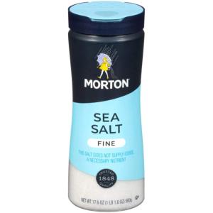 Morton Sea Salt, Fine, (17.6 oz), 2-Pack, All-Natural, Perfect for Baking, Blending & Cooking(17.6 Ounce (Pack of 12))