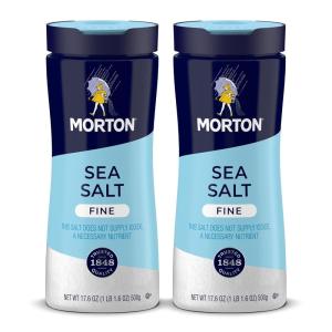 Morton Sea Salt, Fine, (17.6 oz), 2-Pack, All-Natural, Perfect for Baking, Blending & Cooking(17.6 Ounce (Pack of 2))