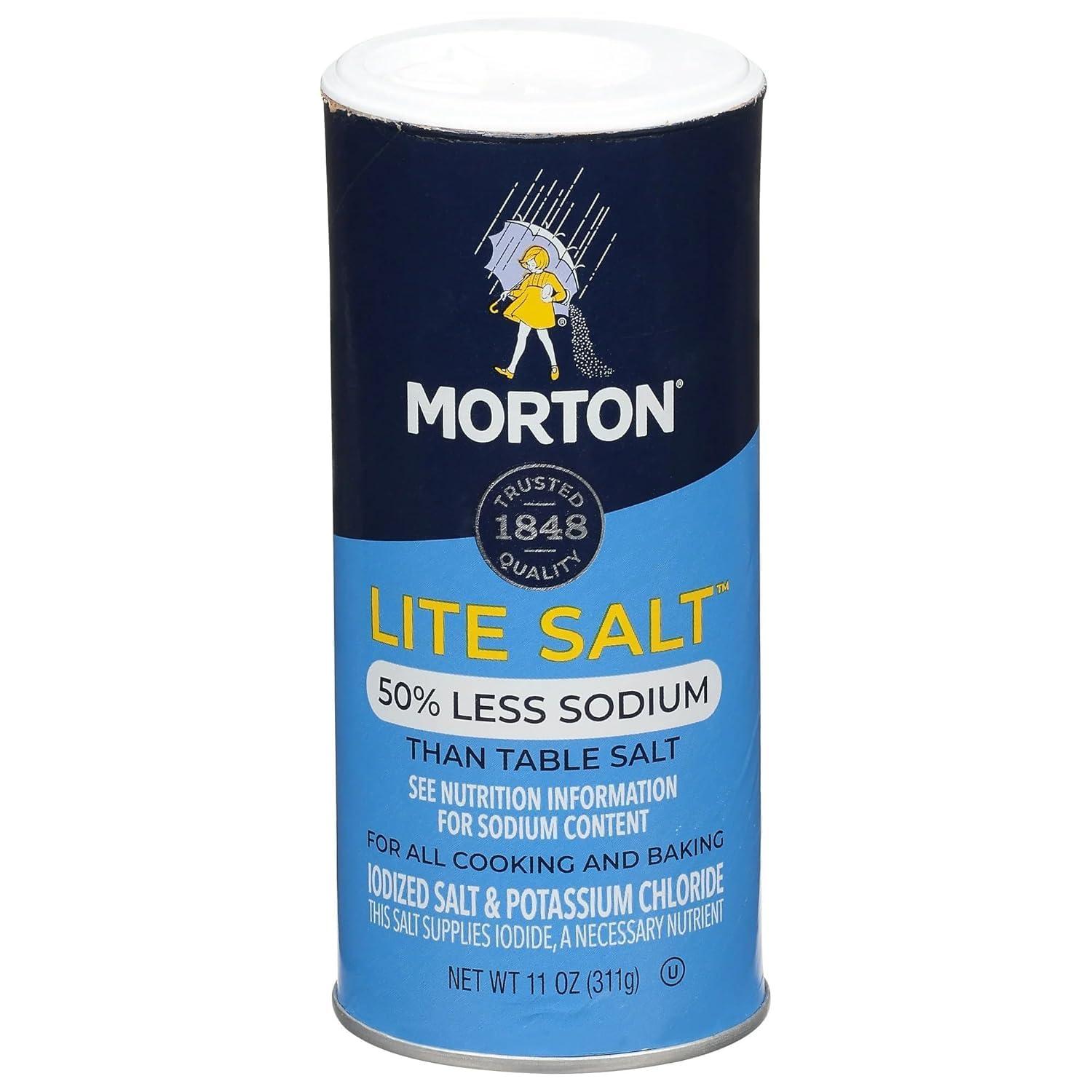 image:imageMorton Lite Salt No Artificial Color Low Sodium Salt for Cooking Seasoning amp Baking 11 oz Pack of 1211 Ounce Pack of 12