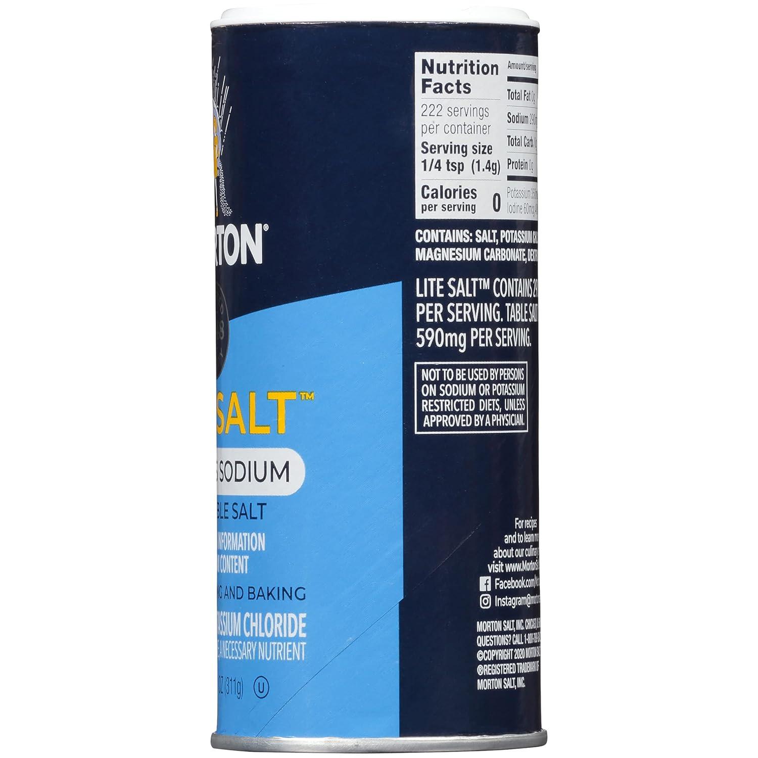 image:imageMorton Lite Salt No Artificial Color Low Sodium Salt for Cooking Seasoning amp Baking 11 oz Pack of 1211 Ounce Pack of 6