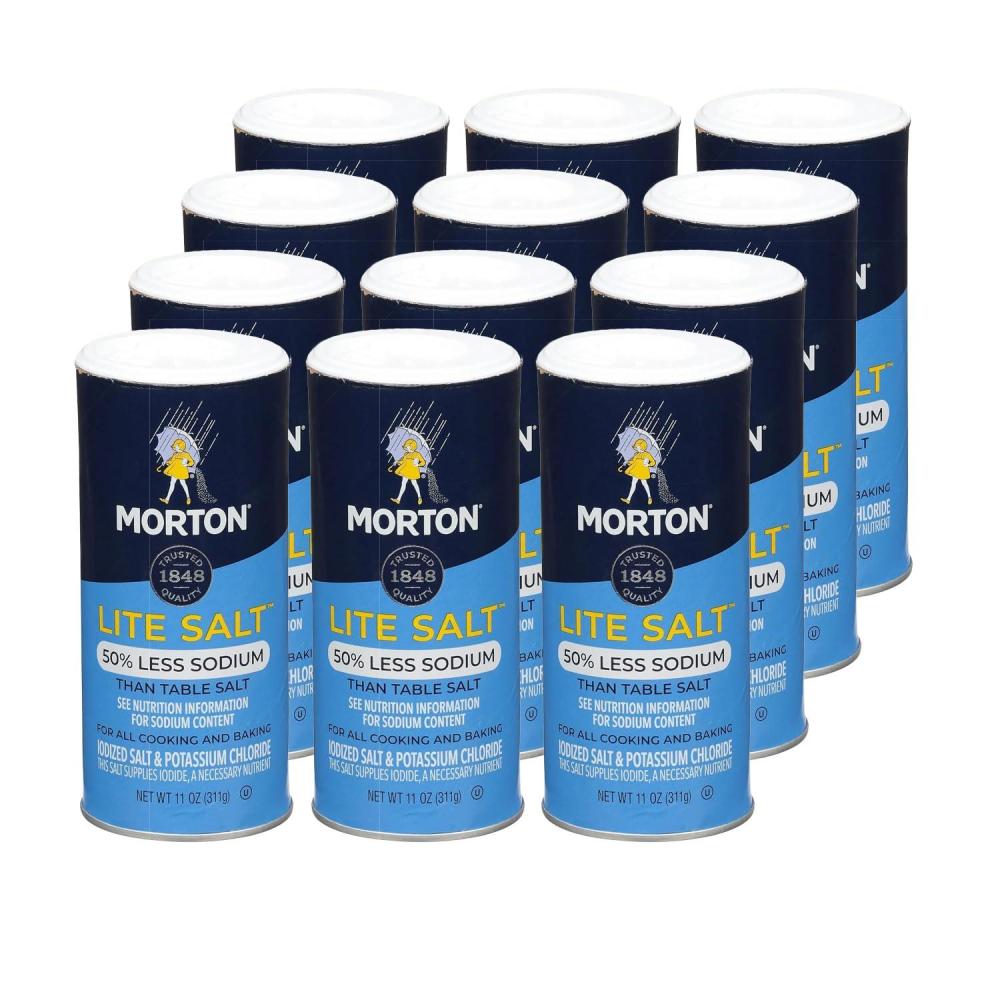 image:imageMorton Lite Salt No Artificial Color Low Sodium Salt for Cooking Seasoning amp Baking 11 oz Pack of 1211 Ounce Pack of 12