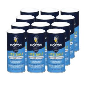 Morton Lite Salt, No Artificial Color, Low Sodium Salt for Cooking, Seasoning & Baking, 11 oz, Pack of 12(11 Ounce (Pack of 12))