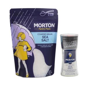 Morton Sea Salt 2-Piece Bundle Set, Grinder, 2.5oz, & Coarse Grain Refill Pouch, 16oz