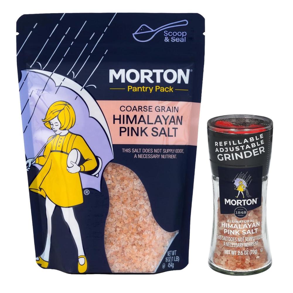 image:imageMorton Himalayan Pink Salt 2Piece Bundle Set Grinder 25oz amp Coarse Grain Refill Pouch 16oz